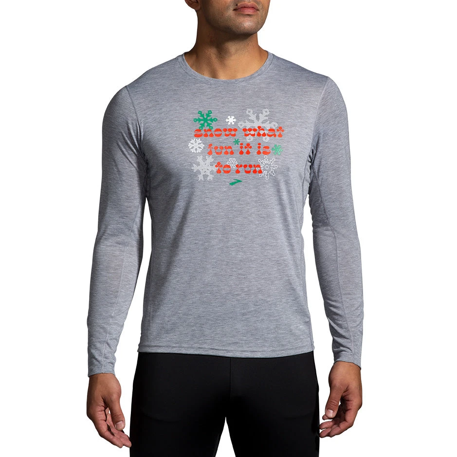 Brooks Men's Run Merry Distance Longsleeve - Heather Ash/Run Merry (211404047)