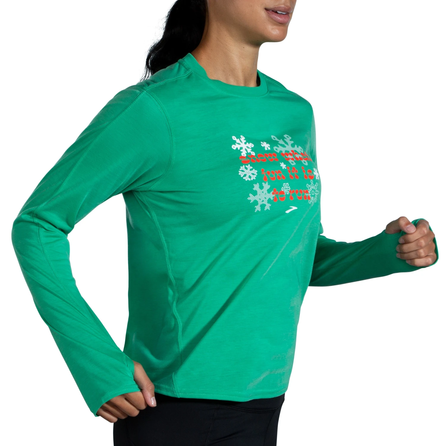 Brooks Women's Run Merry Distance Long Sleeve - Green/Run Merry (221563377) - Image 3